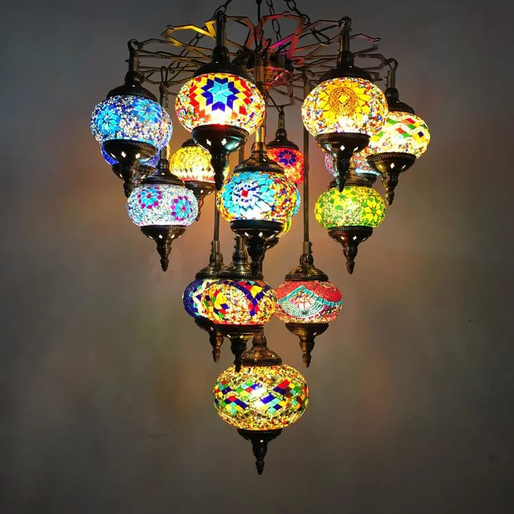 Country Chandelier Restaurant Coffee Shop Hotel Duplex Building Retro Handmade Glass Turkish Chandelier (WH-DC-26)