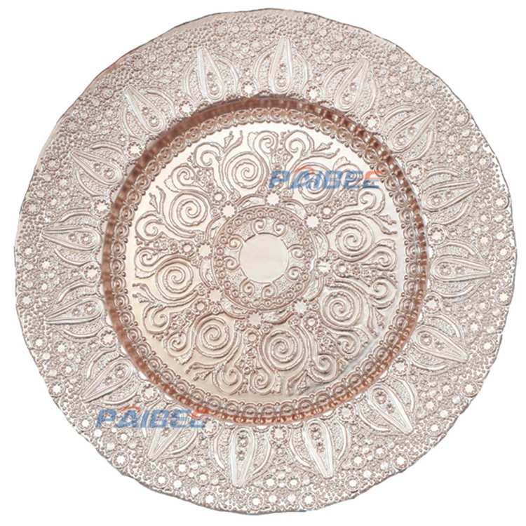 13 Inch Golden Color Luxury Glass Charger Plates Turkish Gold Charger Plate for Table Decoration