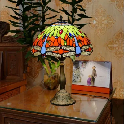 Lampe de table Tiffany E27 Style libellule lampe de chevet en mosaïque (WH