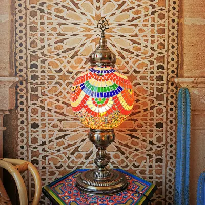 Lampe de table en mosaïque de style méditerranéen turc, ampoule d'étude pour chambre à coucher, lampe de table (WH)