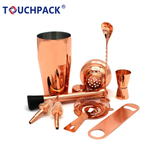 Ensemble d'outils de barre en acier inoxydable promotionnel, Kit de bricolage à domicile, ensemble de fabrication de shaker à Cocktail galvanisé en or Rose