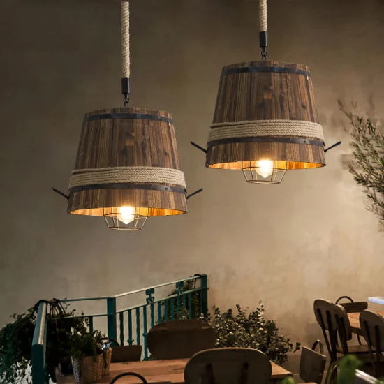 Lustre en baril de bois rétro américain, lampes suspendues pour Restaurant, salle à manger (WH
