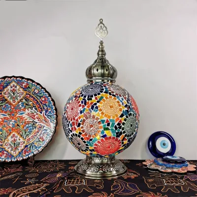 Lampe de table en mosaïque turque de grande taille Lampe de table artisanale Art déco vintage (WH