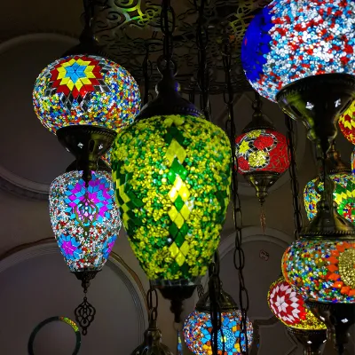 Lustres en verre suspendus en gros, lampe suspendue marocaine turque, lampes en verre mosaïque faites à la main (WH