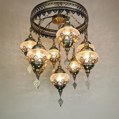 Lustre de Style méditerranéen en mosaïque faite à la main, grandes lampes turques (WH