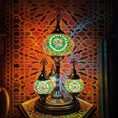 Lampe de Table en verre pour Restaurant turc, avec Base en métal Brozne, lampe de bureau colorée faite à la main (WH